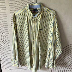 Chaps Vibrant Yellow and Blue Striped Button-Up